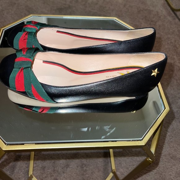 GUCCI web bow star stud ballet flats - Picture 4 of 6